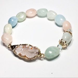 Geode Agate Morganite Bracelet Stackable Bracelet
